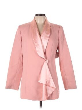 Size 10 Lew Magram Pink Satin-Trim Women's Blazer Jacket